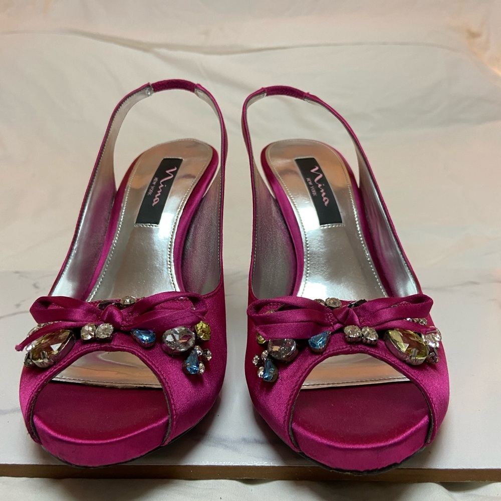 Nina Milika Fantasy Crystal dark pink jeweled open toe slingbacks - Picture 3 of 7